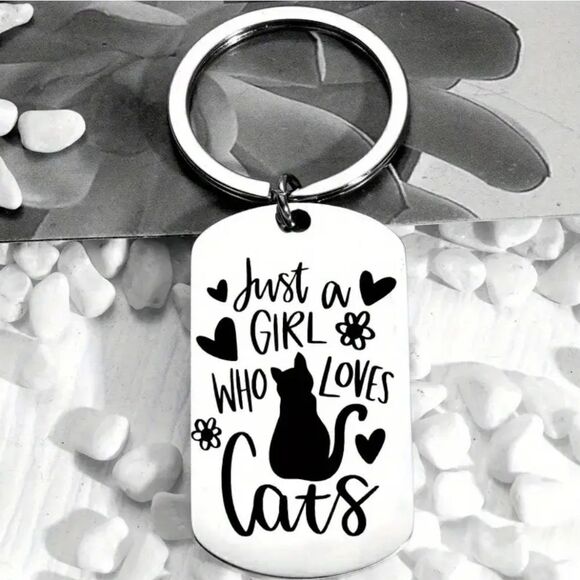 Cat Keychain Just a Girl That Loves Cats Stainless Steel Cat Lover Gift - Picture 7 of 7